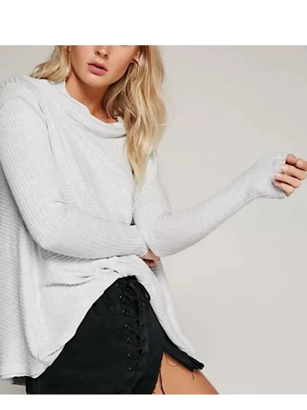 Free People We The Free Lover Rib Thermal Sweater w Split Back Women’s Medium